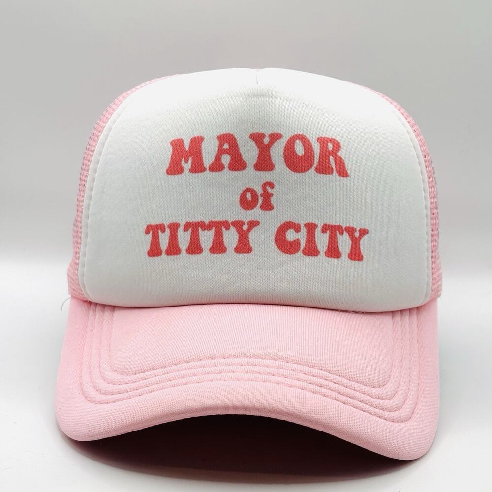 Funny Trucker Hat Mayor of Titty City Funny Hat Boobs American Flag Boobies Cap